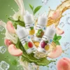 日本原裝 Arashika 蓋亞 30ml 尼古丁鹽煙油主圖，展示 35mg 高濃度京都茶道系列。畫面包含紅心芭樂、鳳梨、酸奇果與百香果口味瓶身，融合抹茶噴濺、新鮮白桃、薄荷葉與冰塊視覺，強調細膩茶香、柔和果韻與清新冰感的日系美學體驗
